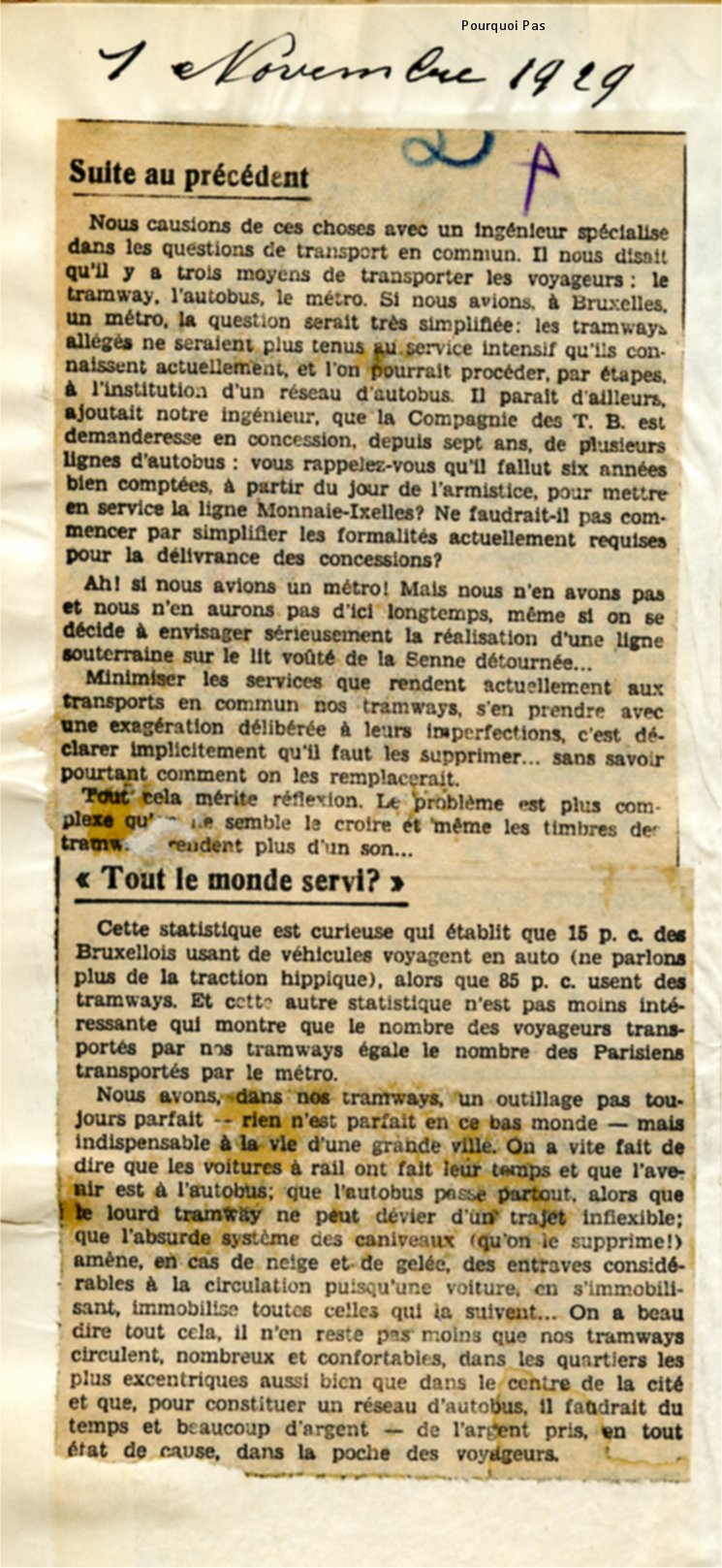 Revue de Presse (1er novembre 1929)