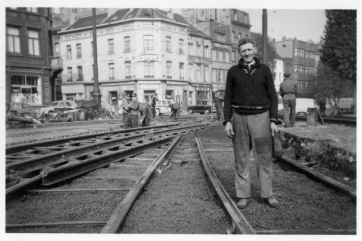 Travaux de voies. Place Sainctelette Octobre 1957 - Jacques Cohn Collection MTUB