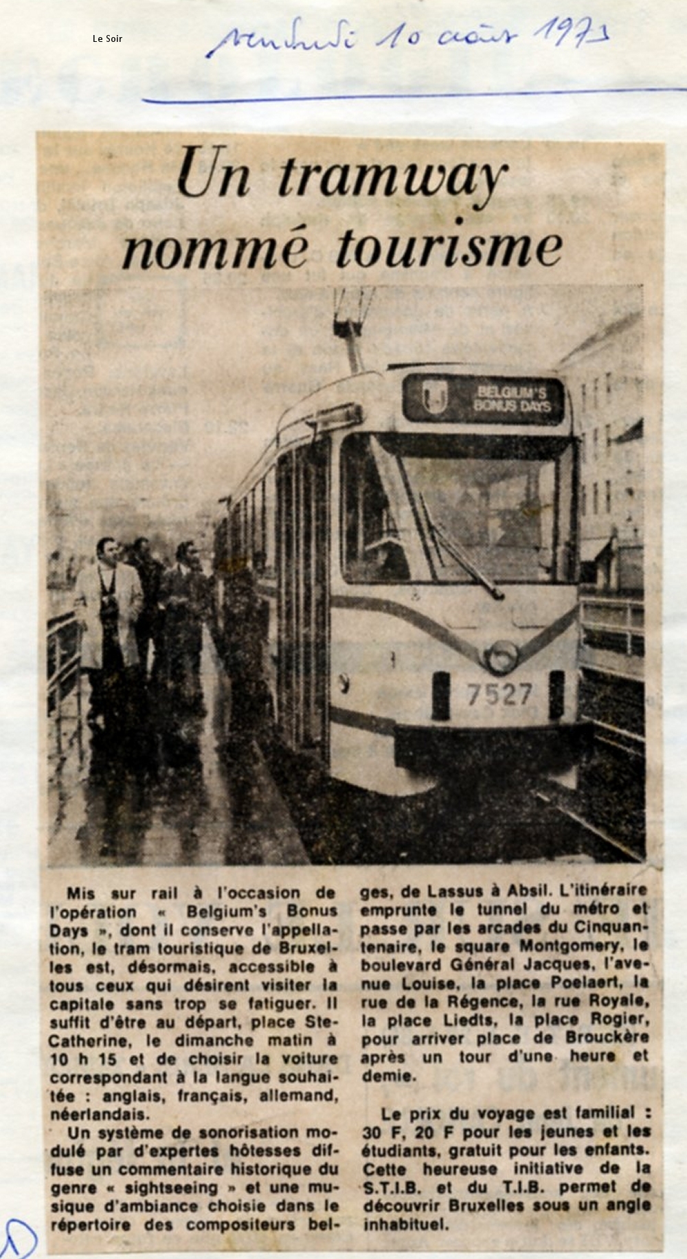 Le Soir 10/08/1973 Collection MTUB